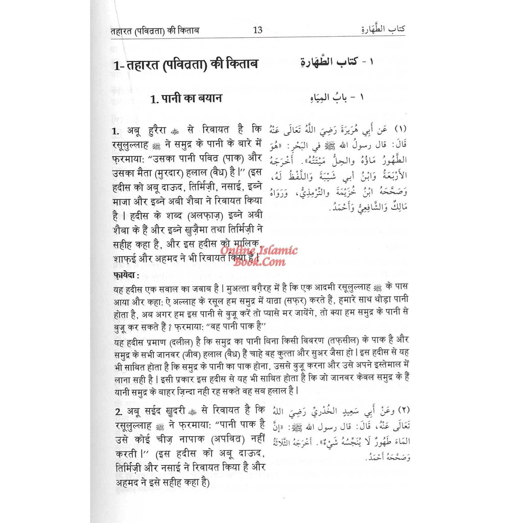 Page from Bulugh Al-Maram book in Hindi language showing Islamic jurisprudence text and hadiths