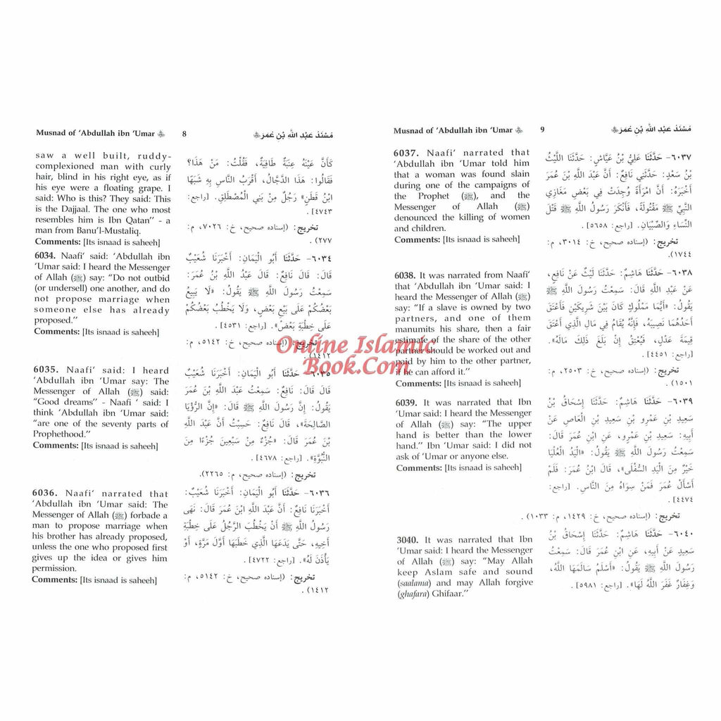 English Translation of Musnad Imam Ahmad Bin Hanbal Vol 5 (Hadith 6031-7624) By Abu Abdullah Ahmad bin Muhammad bin Hanbal Ash-Shaibani ISBN: 9786035004282