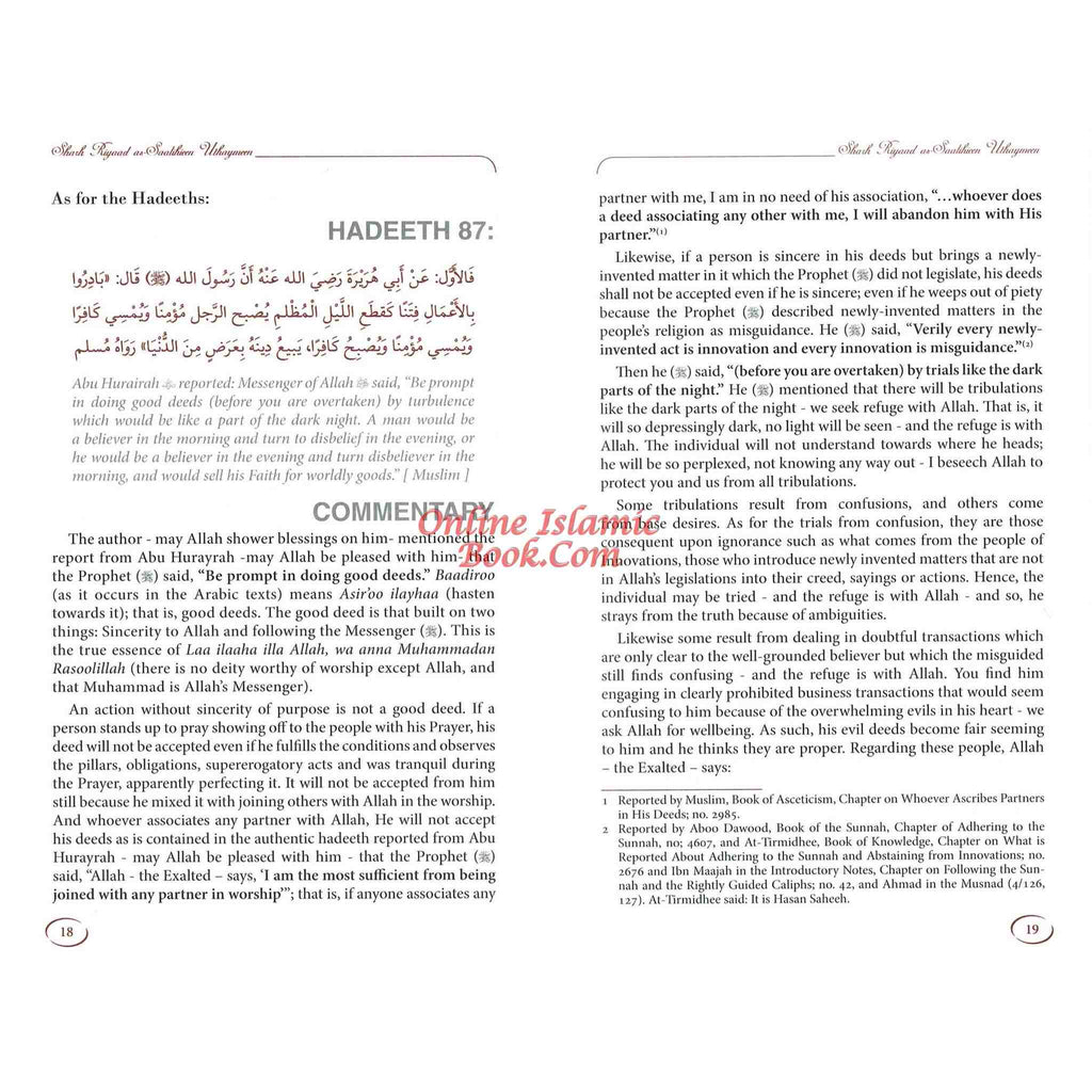 Explanation of Riyadus-Saliheen Vol 1 & 2, Sharh Riyad-us-Saliheen By Sheikh Muhammad Bin Salih Al-Uthaymeen ISBN: 9786035003780