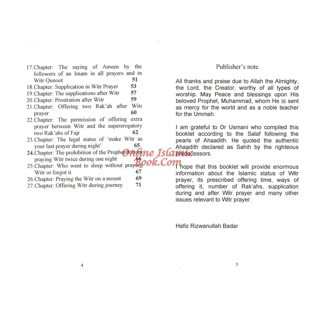 Rulings of Witr Prayer By Dr Muhammad Shabbir Usmani
ISBN: 9781901239126