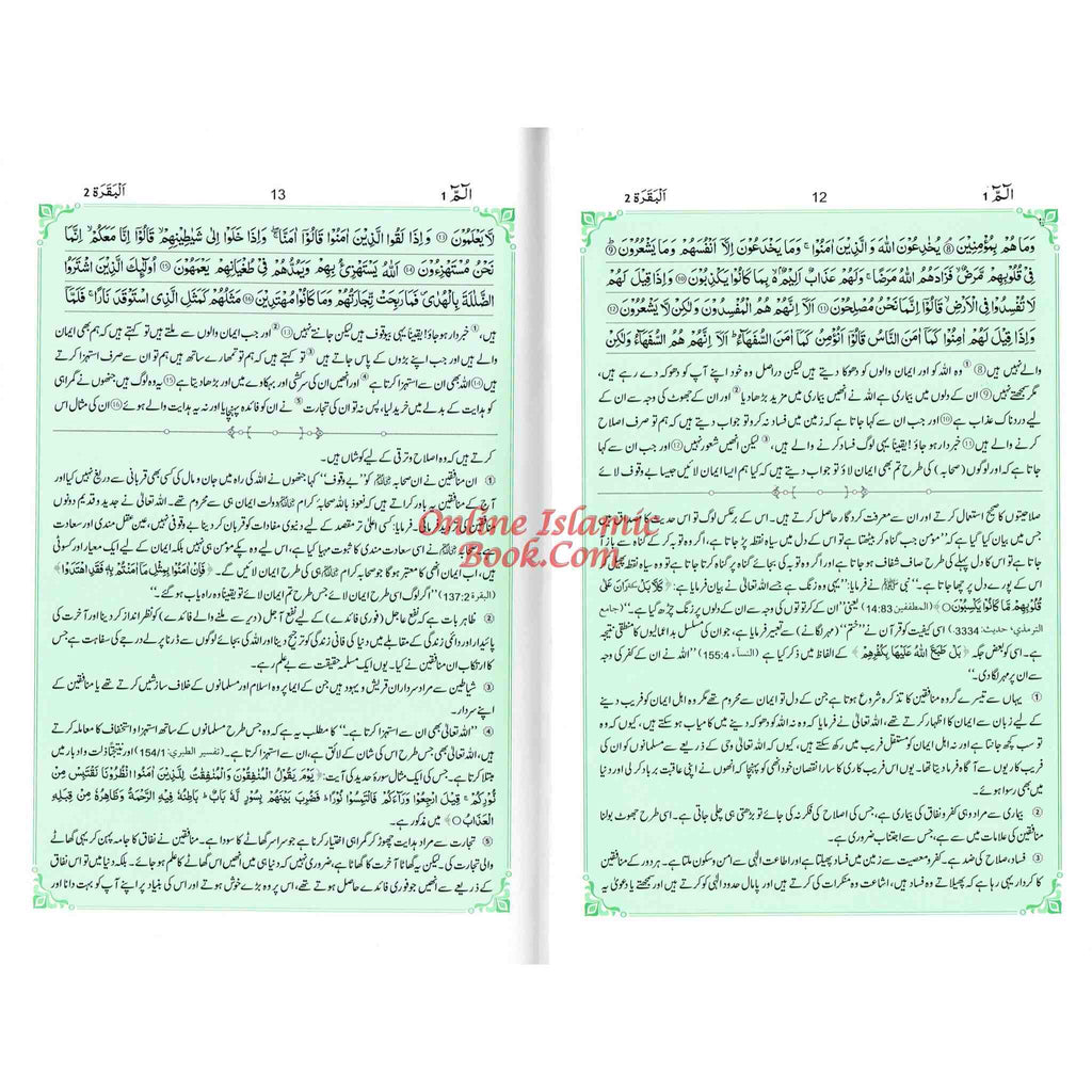 Tafseer Ahsan-ul-bayan Arabic with Urdu Language Translation (Medium Size) Green Page By Hafiz Salahuddin Yusuf